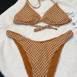 Forever 21 Rust & White Checker Floral Bikini Set